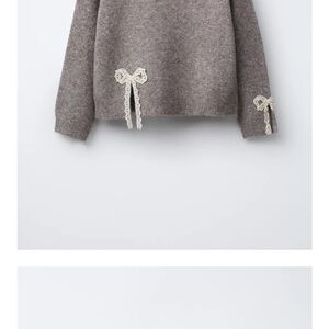 Taupe Sweater with Lace Bow Accents
